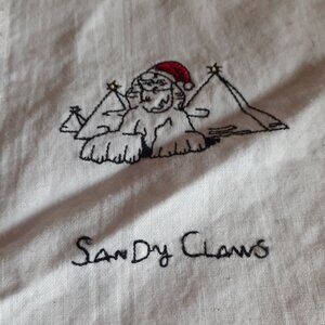 Christmas Novelty Cotton Napkins Weird Embroidered Cartoons 7 pc
